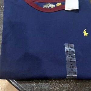 Polo by Ralph Lauren Men's Blue and Maroon T-Shirt